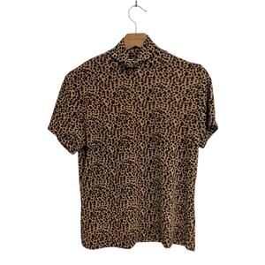 Frazier Lawrence Women's 90's Mockneck Leopard Print Top (M) Edgy Mobwife Glam